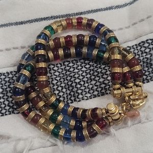 Vintage Dexter Wilson three strand glass beads gold tone bracelet